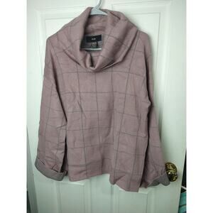 Rain Woman's M Sweater Purple Grey Windowpane Cowl Neck Soft Long Sleeves
